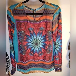 Sheer Colorful Mandala Print Women's Top